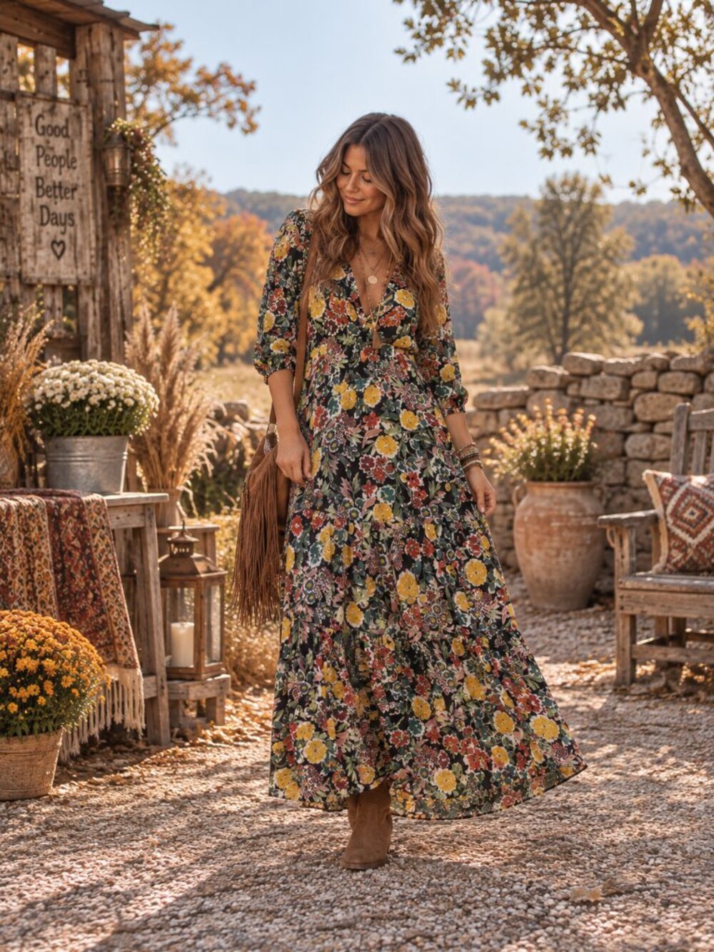 Natural Life Floral Boho Maxi Dress